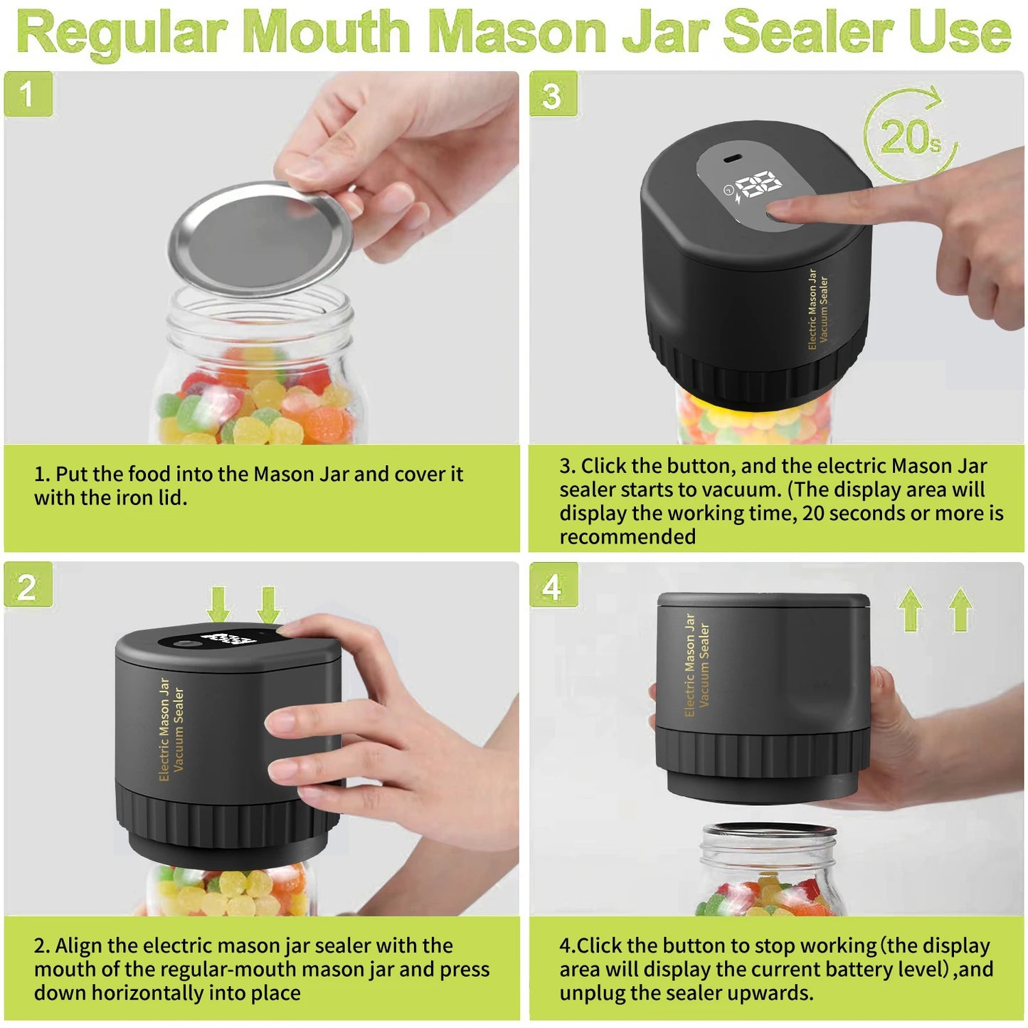 Cravele™ Electric Mason Jar Vacuum Sealer Kit - Seals Wide & Regular Mouth Jars for Food Storage